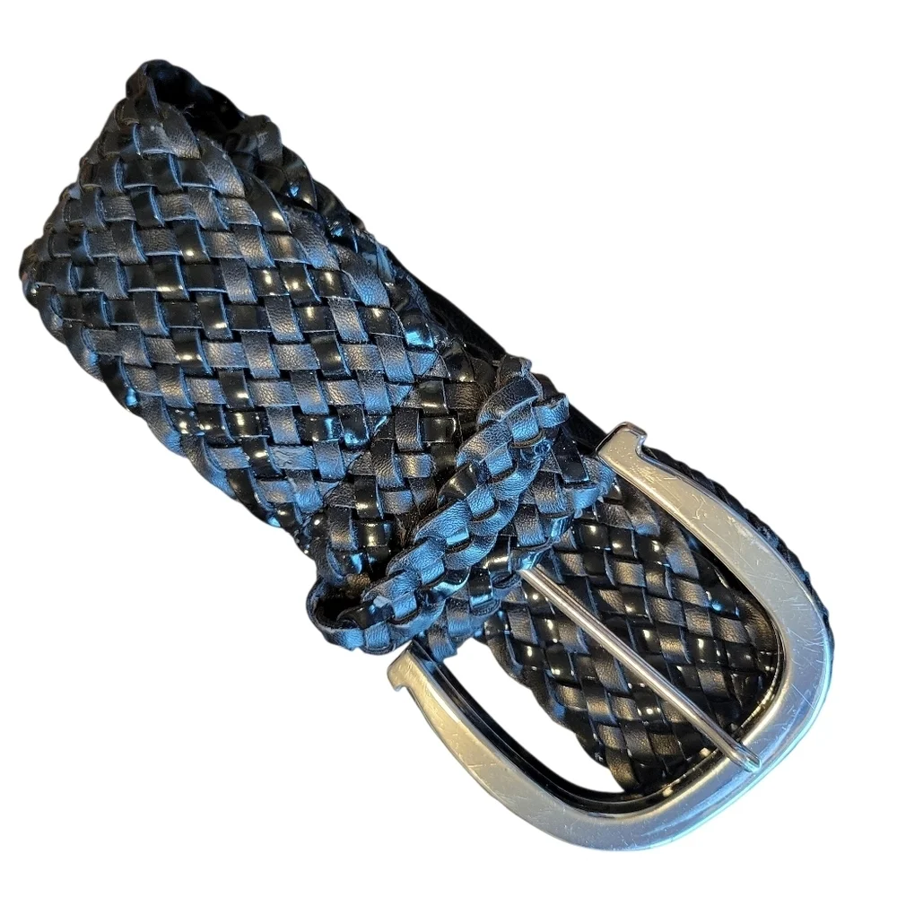 Black Wide Stretchy Braided Chunky Buckle Belt